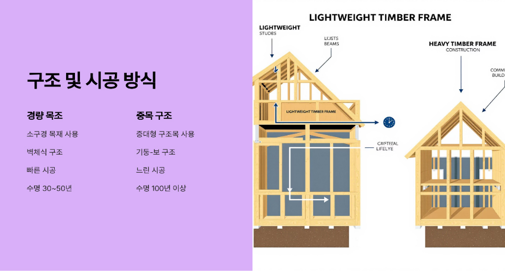 경량 목조 주택 과 중목 구조 목조 주택의 차이점1 설명 이미지