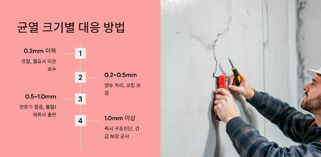 균열 크기별 대응 방법 설명 이미지