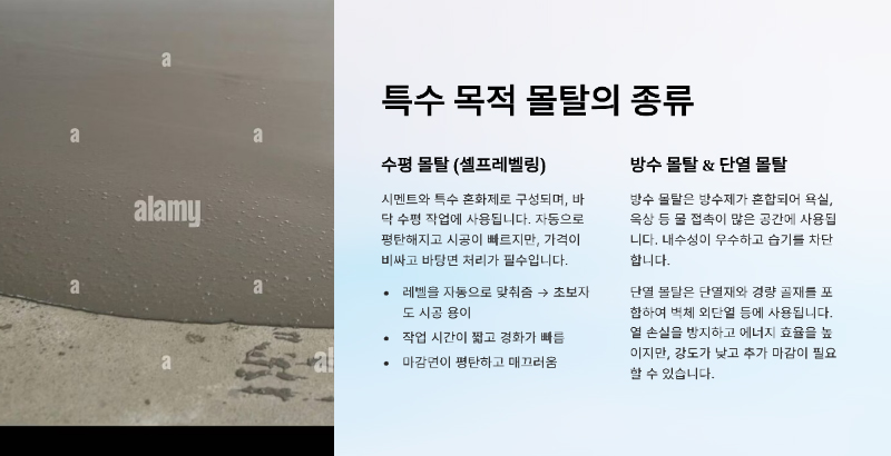 시멘트 몰탈, 제대로 알고 써보자! 몰탈 종류부터 수평몰탈·압착시멘트까지 총정리